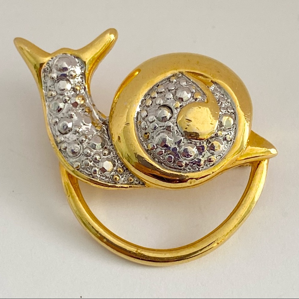 Snail Brooch Pin Gold Tone and Textured Silver Tone